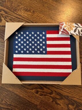 Framed American Flag Canvas Stitched Wall Art - Red, White & Blue
